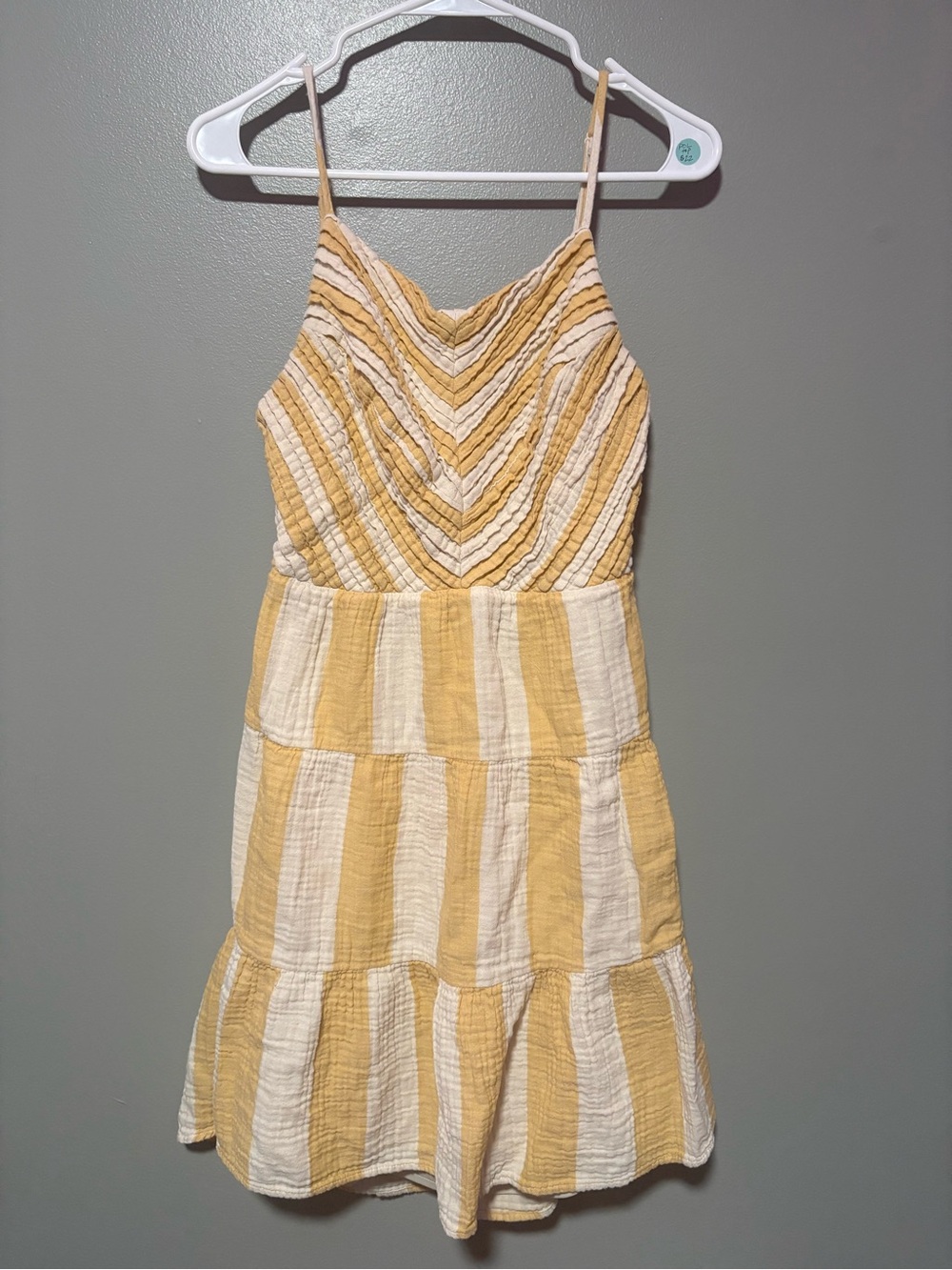 Versona Yellow & White Striped Textured Mini Dress Size Large Open Back